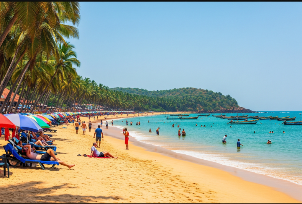 Tourists enjoying in the beach of Goa