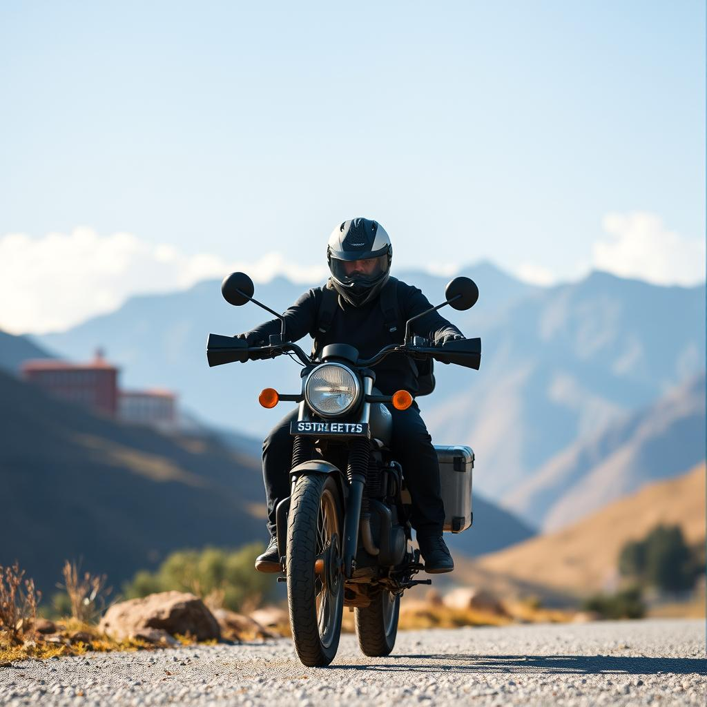 An image showing a Motorbike ride near Key Monastery on a clear day, exploring Spiti Valley on a budget-friendly motorbike ride.