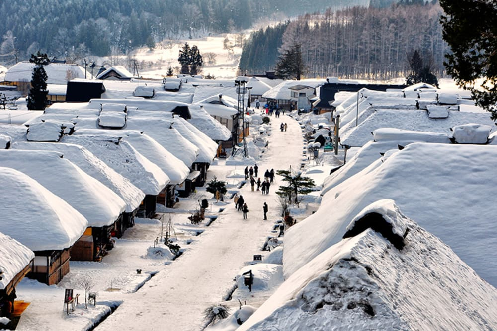 Cottages wrapped in snow in Ōuchi‑juku, Fukushima, another unreal places on Earth