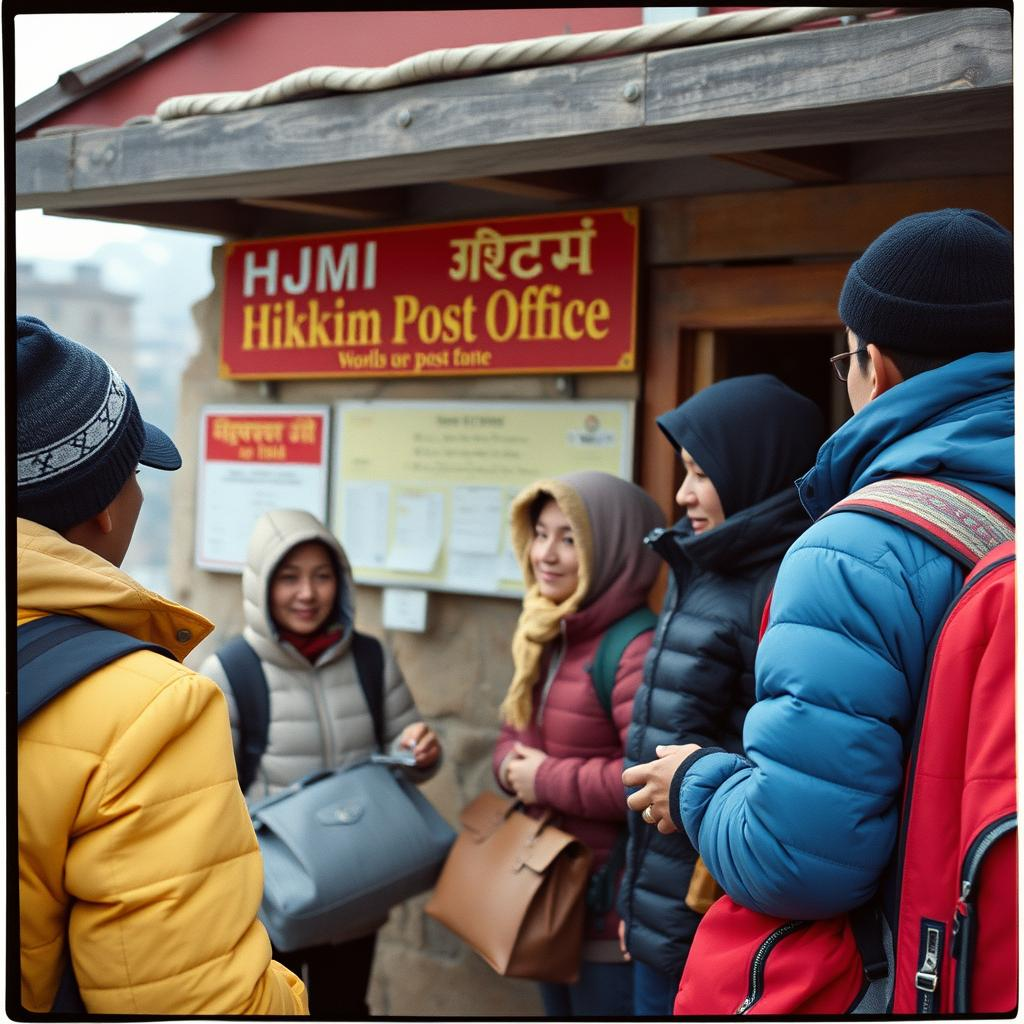 Image showing a Group of travellers at Hikkim Post Office, Budget travellers visiting Hikkim,the world’s highest post office