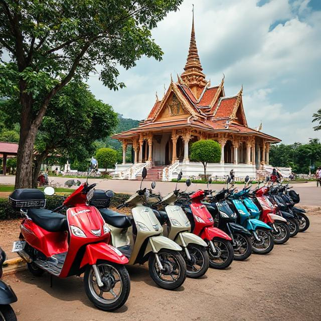 Scooters lined up near Chiang Rai temple – secret budget spots in Thailand local temple travel