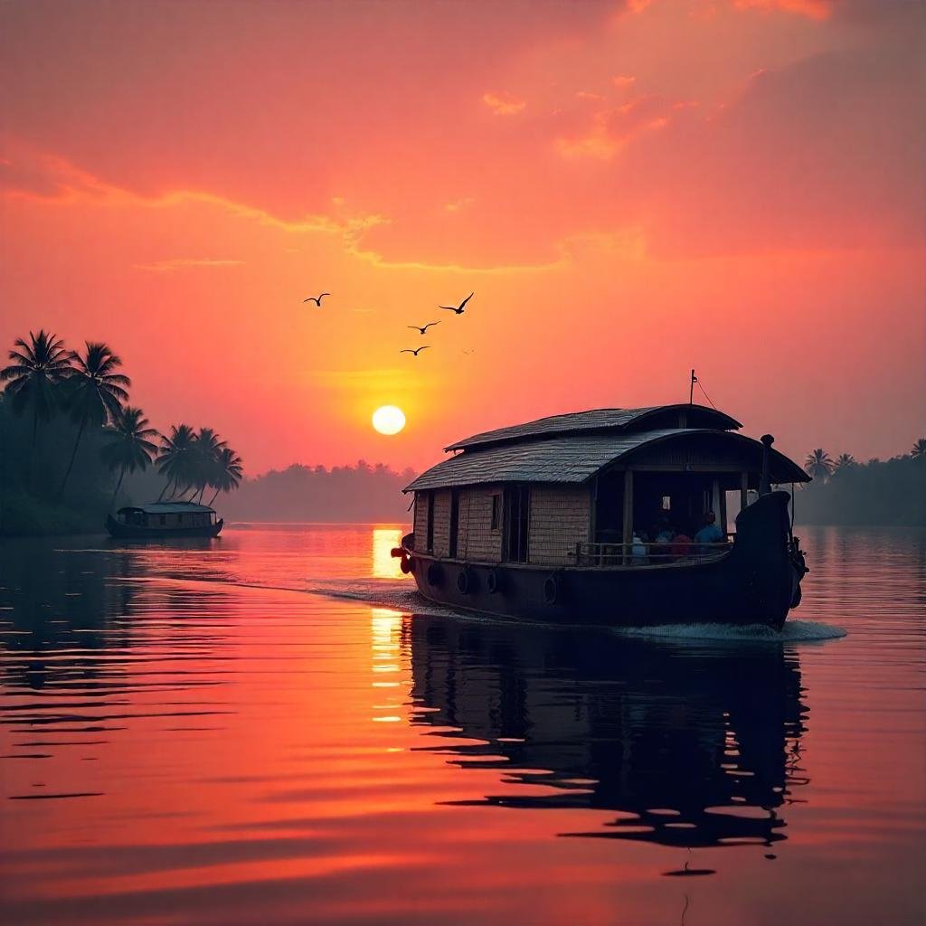 Traditional houseboats on Kerala backwaters at sunrise: sensational travel destinations tempting 2025