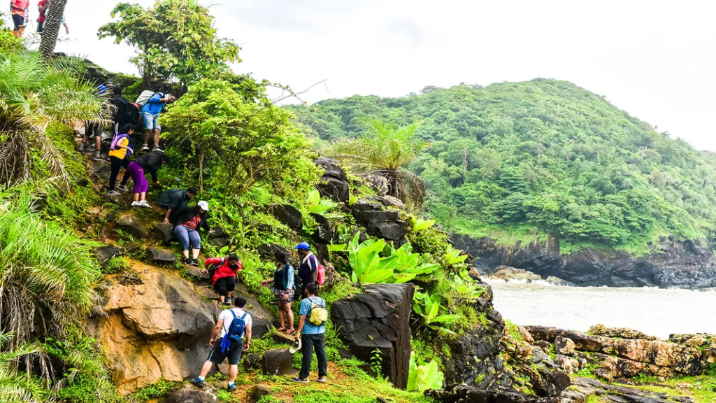 Tourists hiking in Gokarna