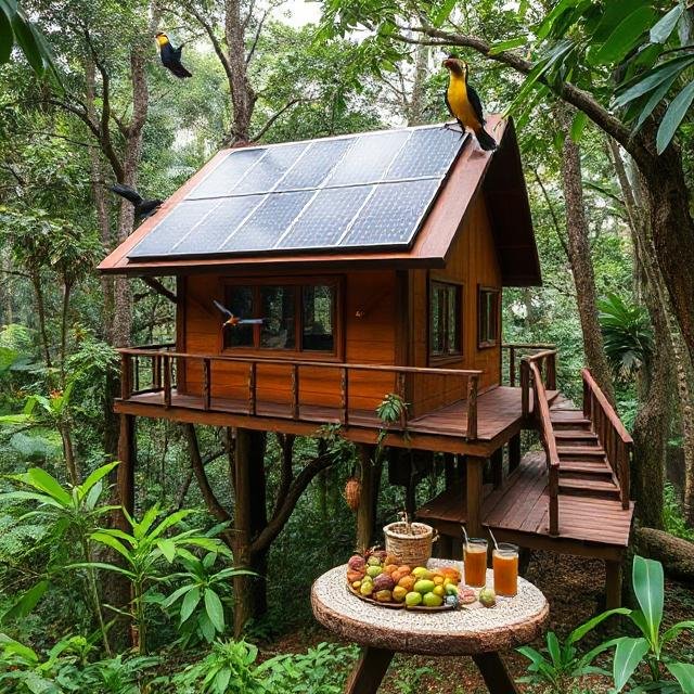 Rainforest eco-homestay in Costa Rica with toucans, cacao drinks, and a sustainable garden.