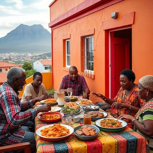 Homestay experiences with Local family hosting a braai in Bo-Kaap, Cape Town with views of Table Mountain.