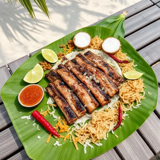 Traditional mas huni breakfast with roshi and lime – colourful food in Maldives.